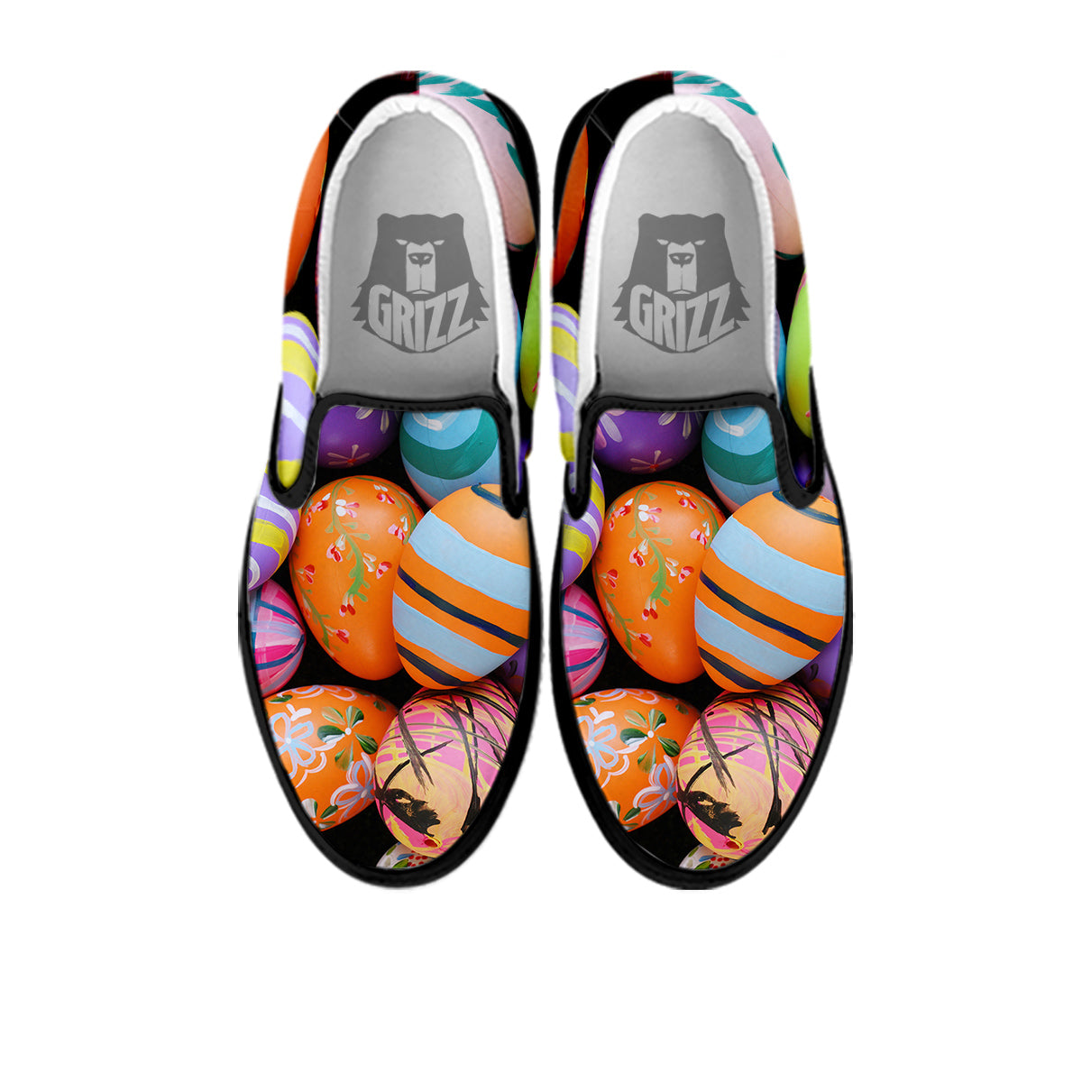 Easter Eggs Colorful Print Black Slip On Shoes-grizzshop