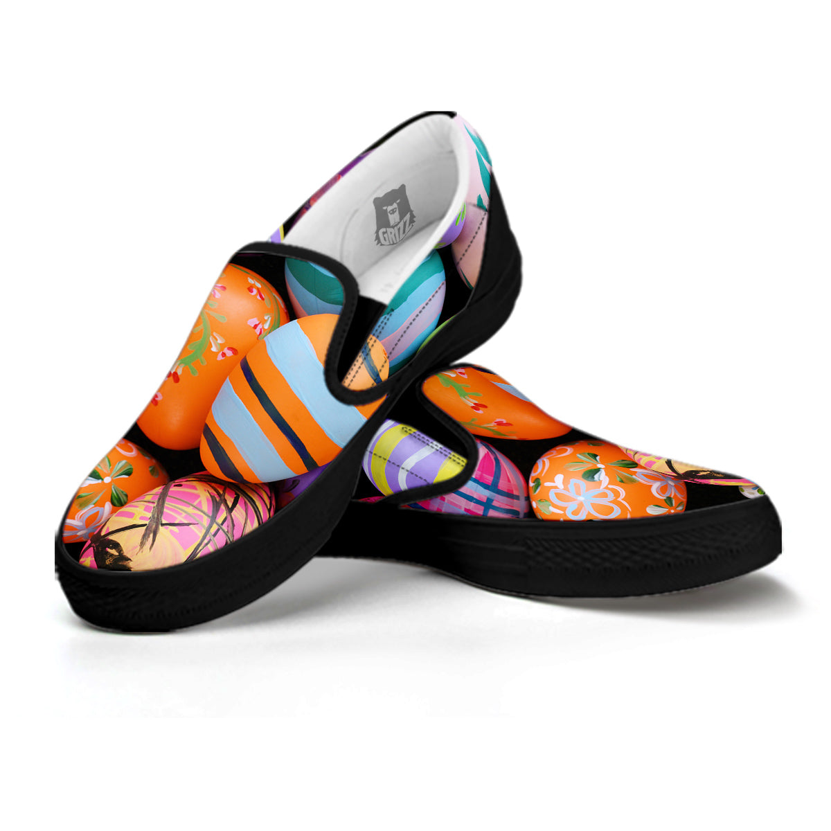 Easter Eggs Colorful Print Black Slip On Shoes-grizzshop