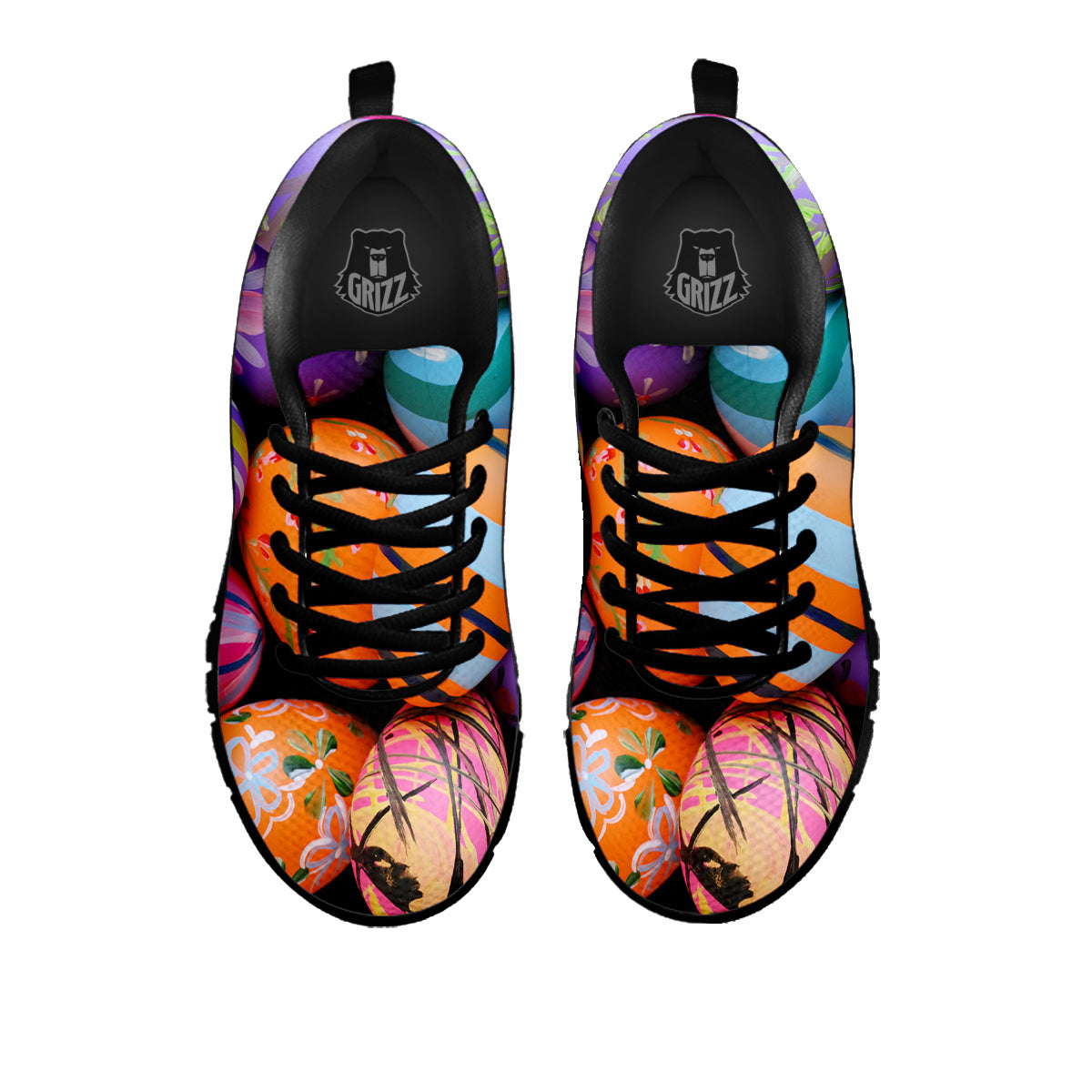 Easter Eggs Colorful Print Black Sneaker-grizzshop