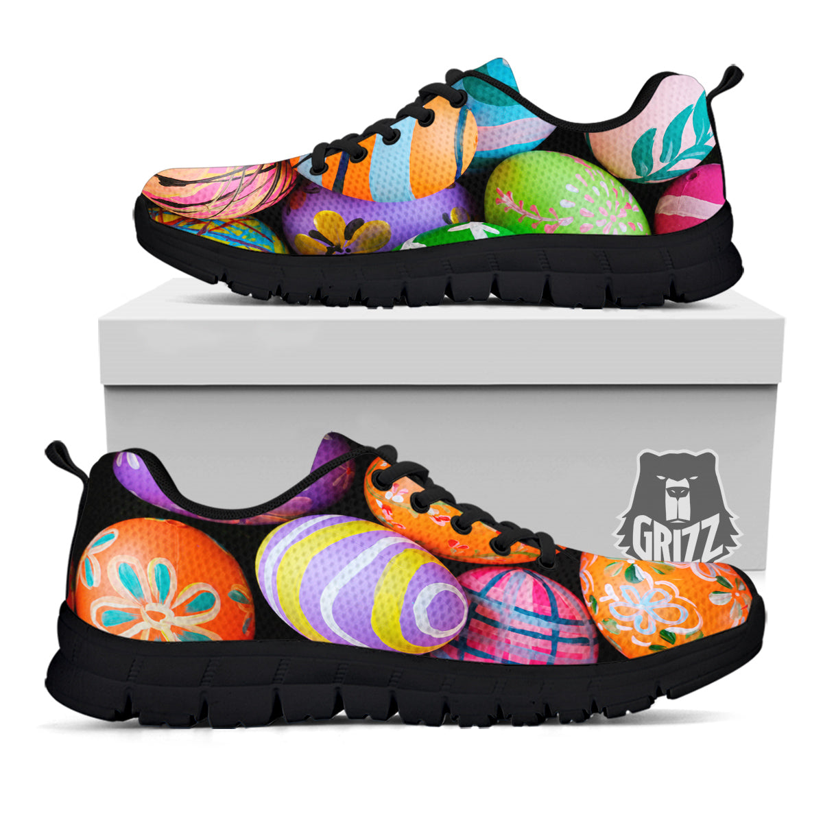 Easter Eggs Colorful Print Black Sneaker-grizzshop