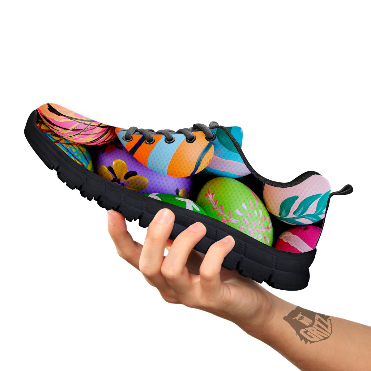 Easter Eggs Colorful Print Black Sneaker-grizzshop