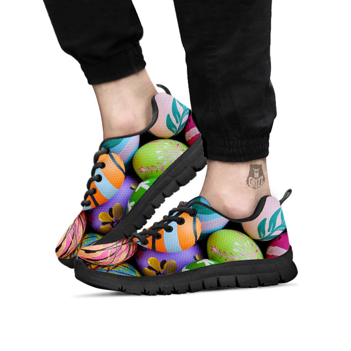 Easter Eggs Colorful Print Black Sneaker-grizzshop