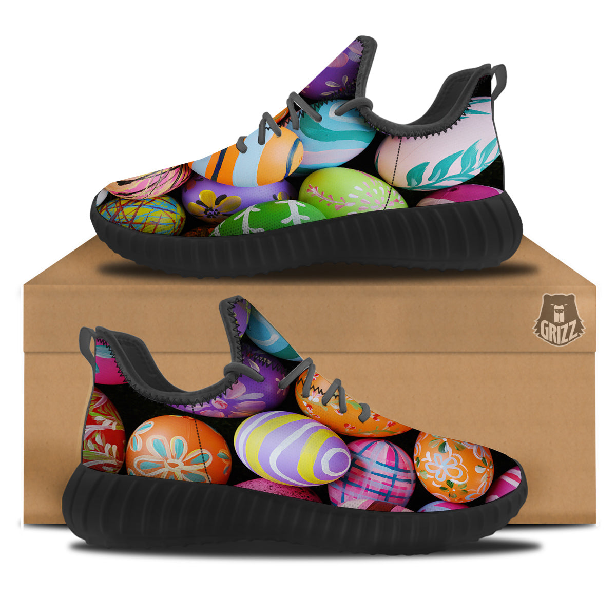 Easter Eggs Colorful Print Black Walking Shoes-grizzshop