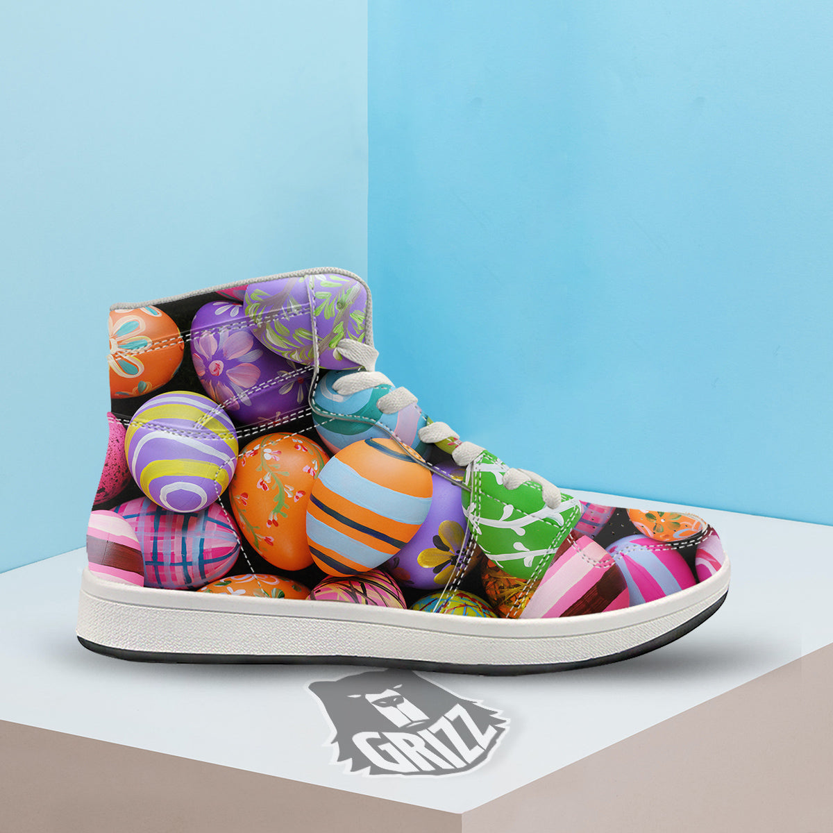 Easter Eggs Colorful Print High Top Sneakers-grizzshop
