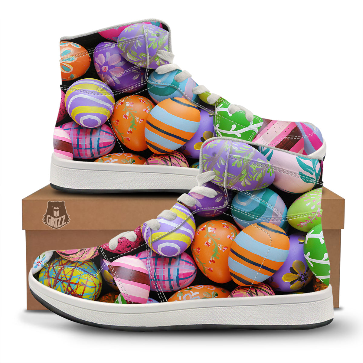 Easter Eggs Colorful Print High Top Sneakers-grizzshop