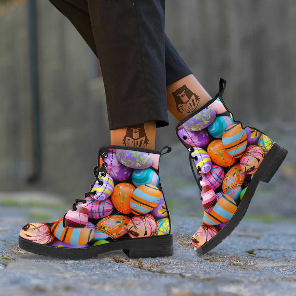 Easter Eggs Colorful Print Leather Boots-grizzshop