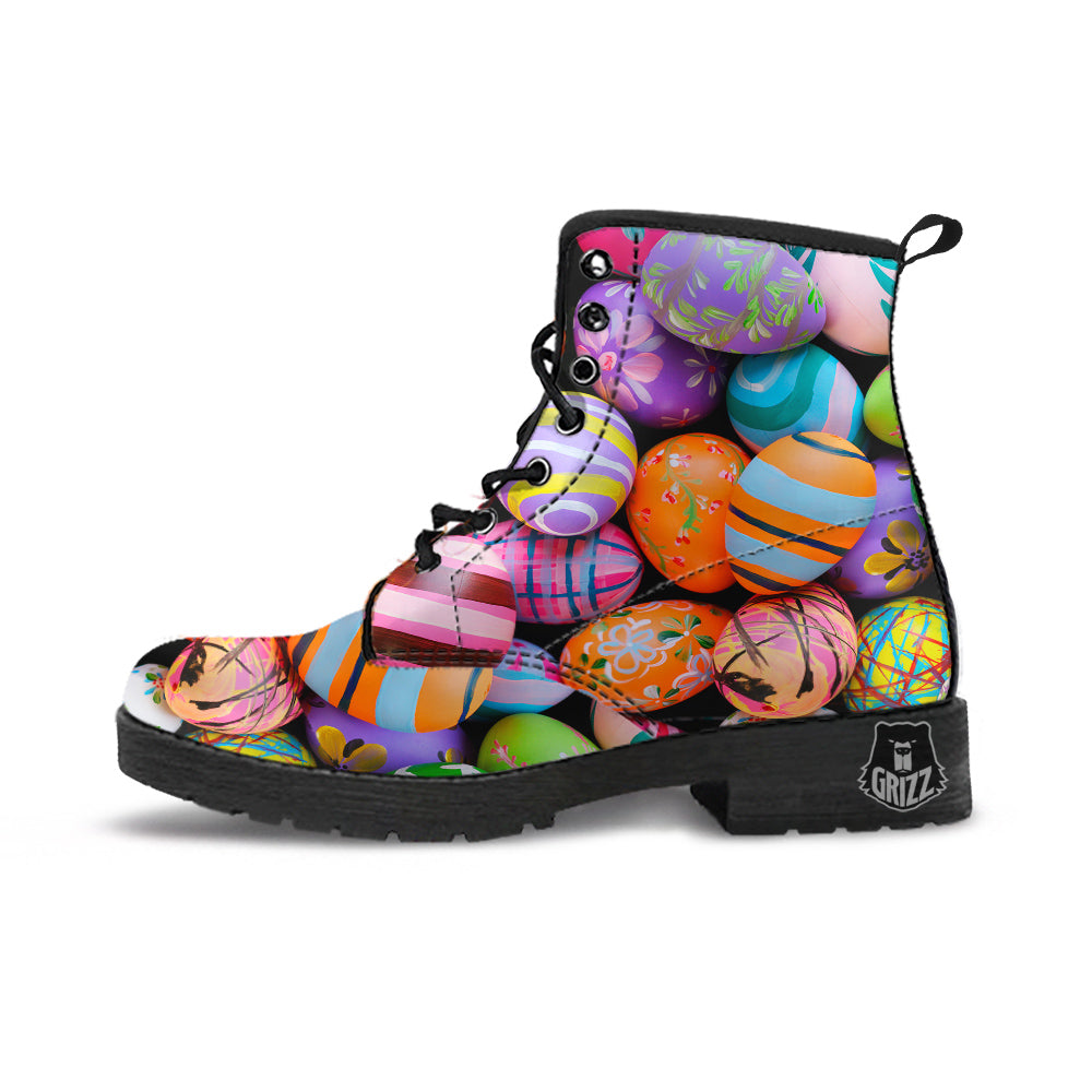 Easter Eggs Colorful Print Leather Boots-grizzshop