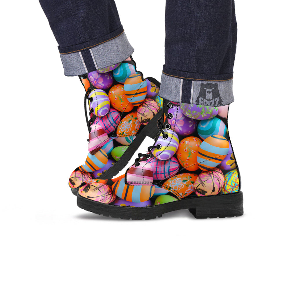 Easter Eggs Colorful Print Leather Boots-grizzshop