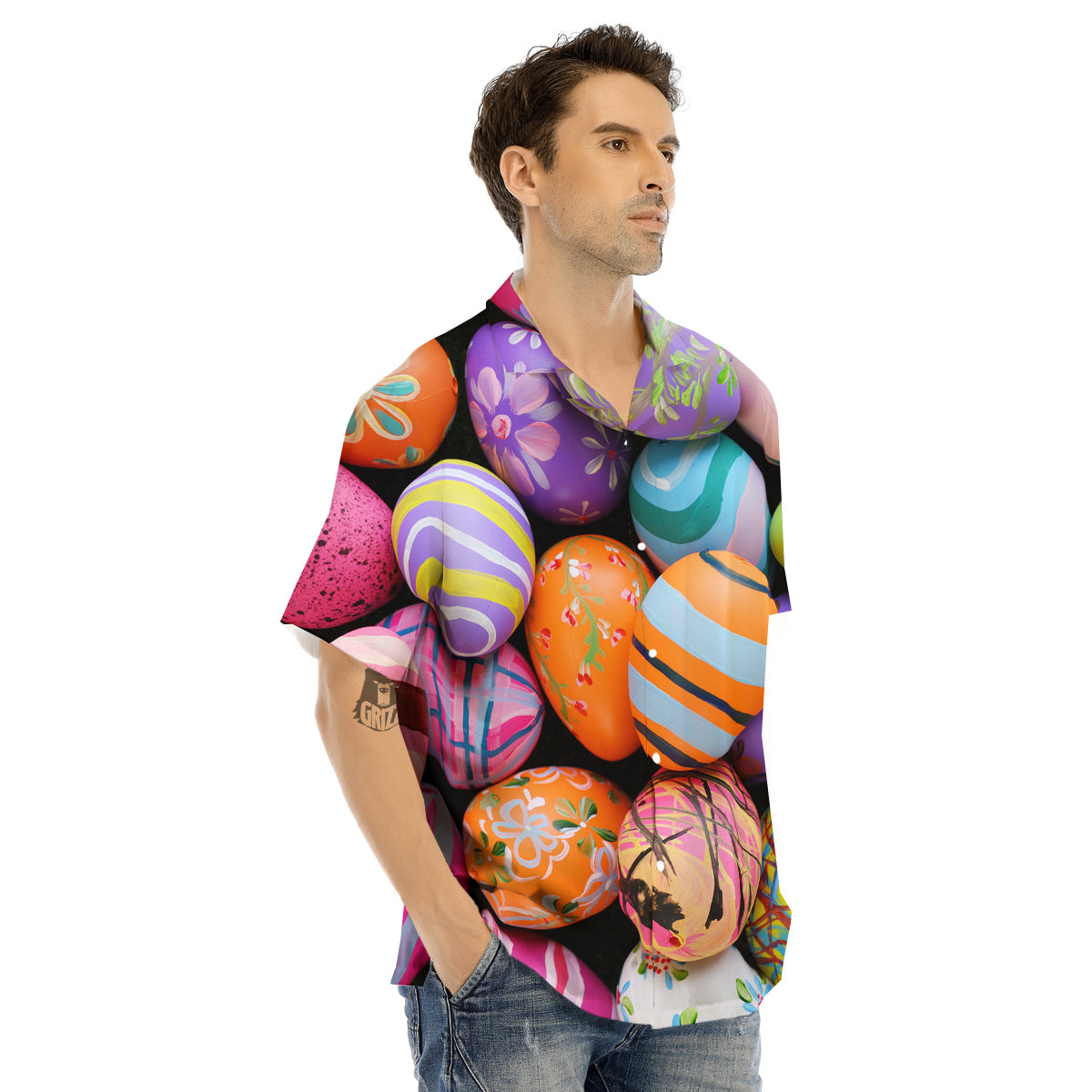 Easter Eggs Colorful Print Men's Hawaiian Shirt-grizzshop
