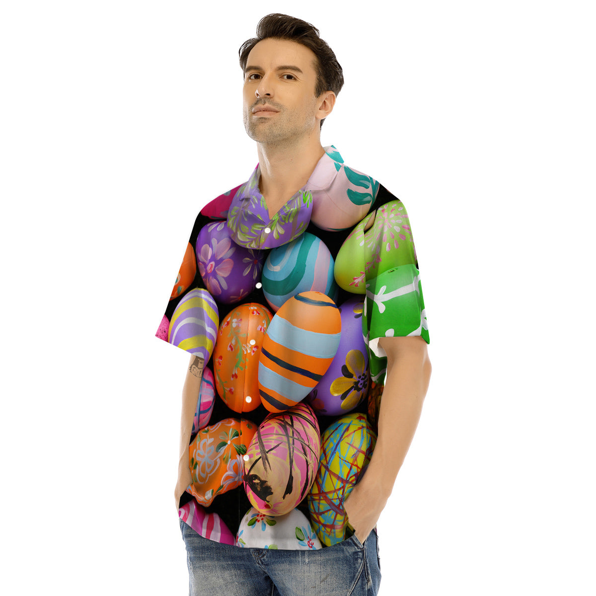 Easter Eggs Colorful Print Men's Hawaiian Shirt-grizzshop