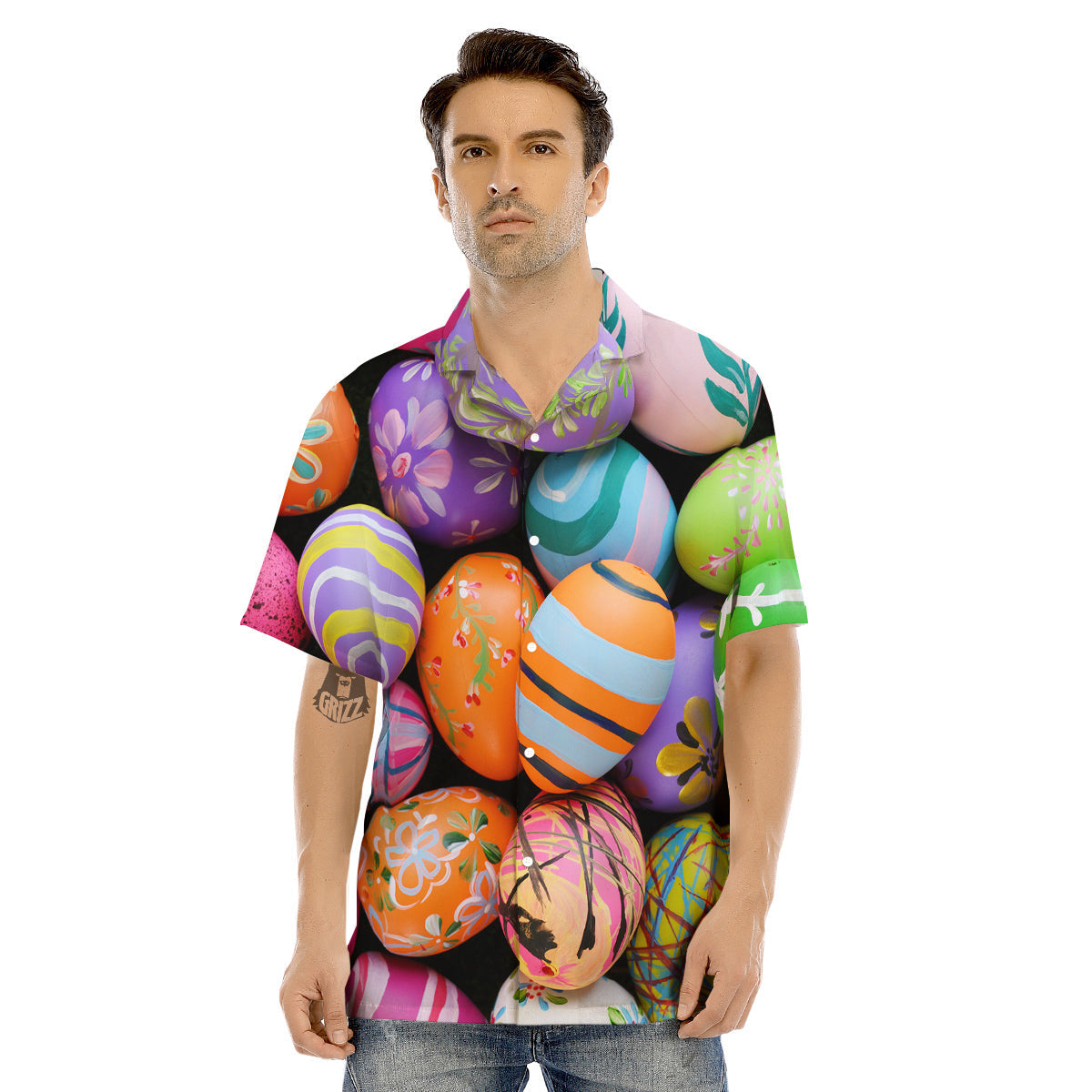 Easter Eggs Colorful Print Men's Hawaiian Shirt-grizzshop