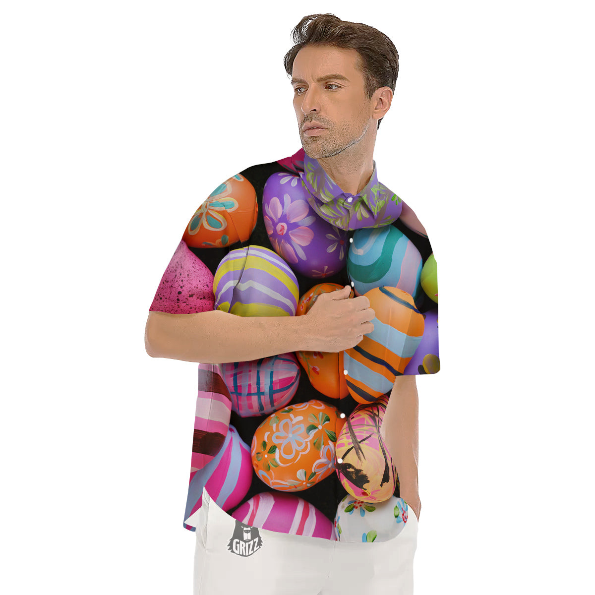 Easter Eggs Colorful Print Men's Short Sleeve Shirts-grizzshop