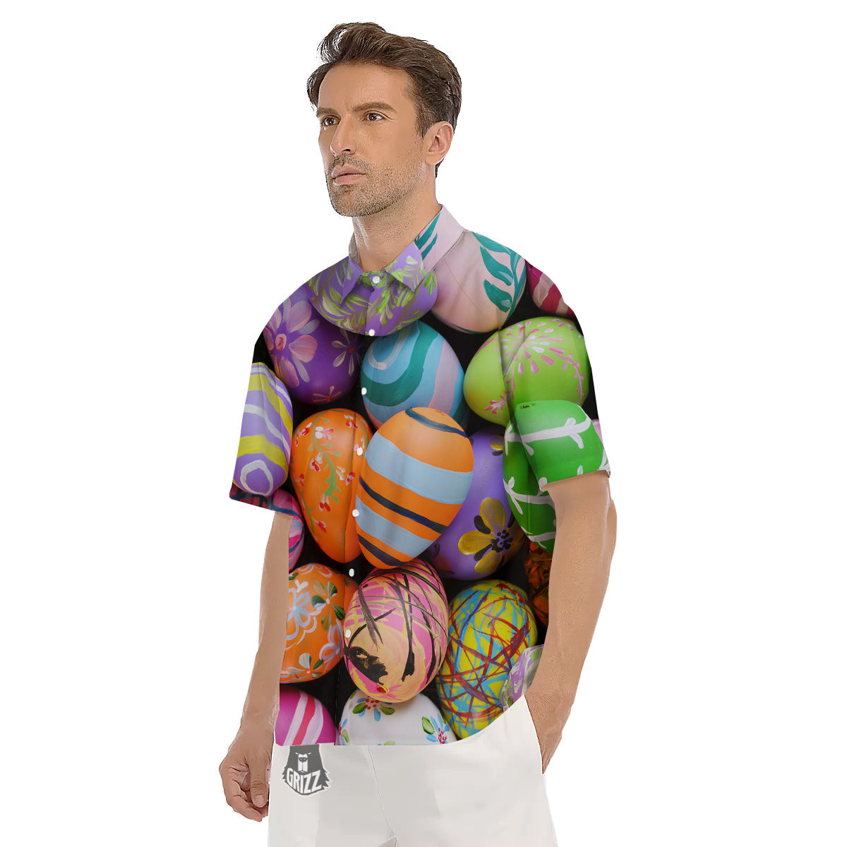 Easter Eggs Colorful Print Men's Short Sleeve Shirts-grizzshop