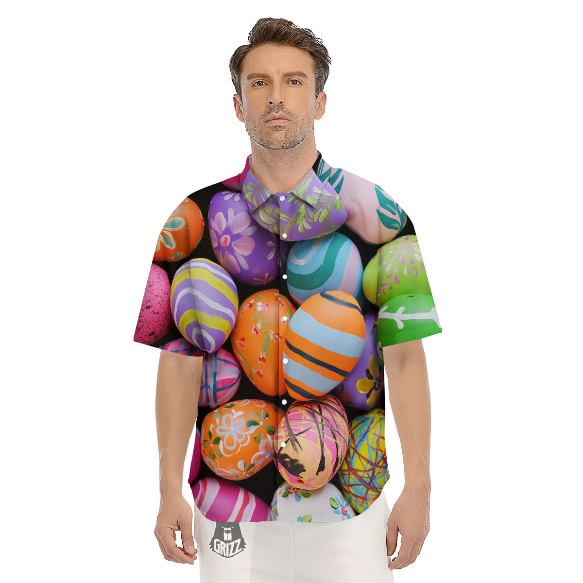 Easter Eggs Colorful Print Men's Short Sleeve Shirts-grizzshop