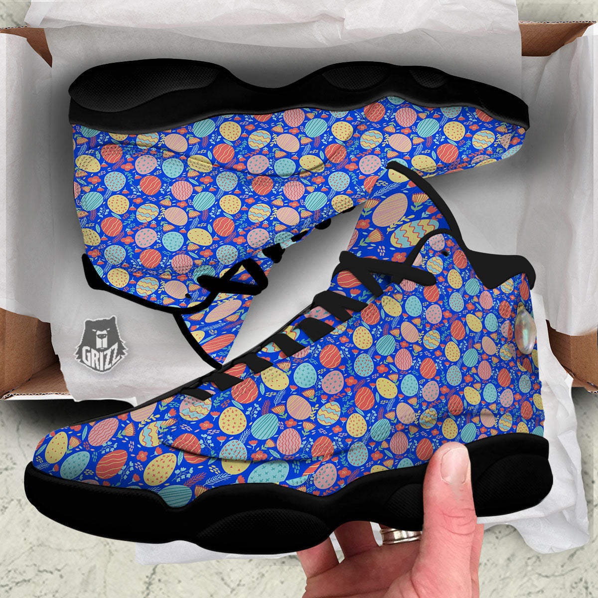 Easter Eggs Colorful Print Pattern Black Basketball Shoes-grizzshop