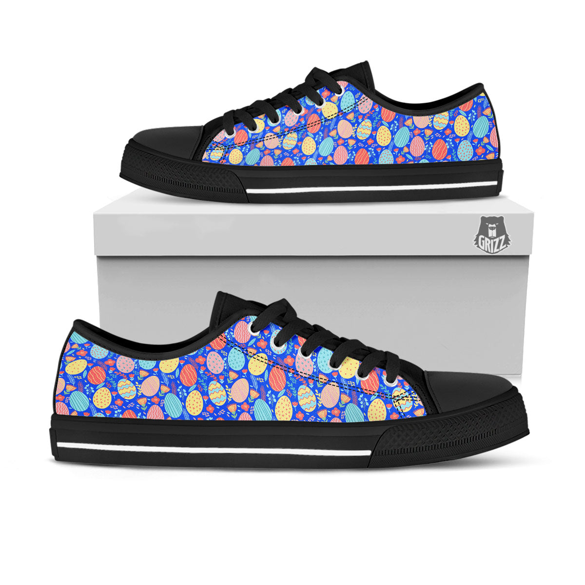 Easter Eggs Colorful Print Pattern Black Low Top Shoes-grizzshop