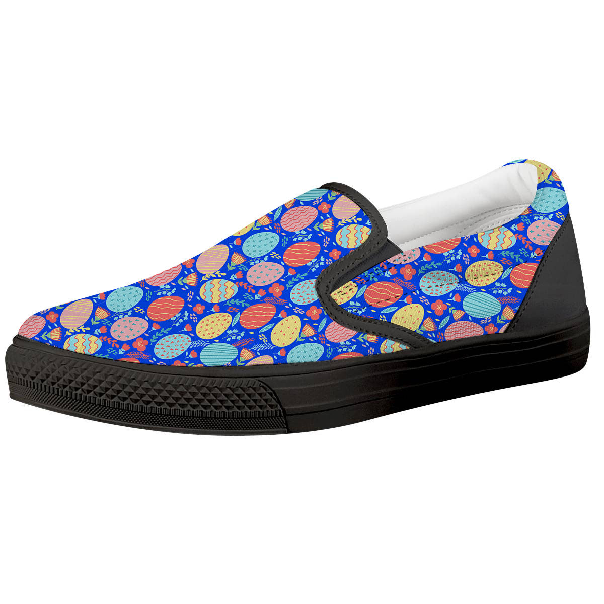 Easter Eggs Colorful Print Pattern Black Slip On Shoes-grizzshop