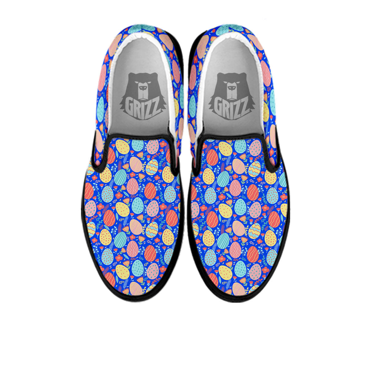 Easter Eggs Colorful Print Pattern Black Slip On Shoes-grizzshop