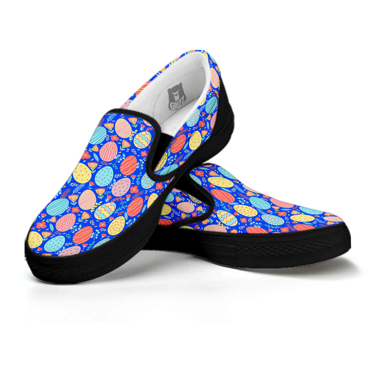 Easter Eggs Colorful Print Pattern Black Slip On Shoes-grizzshop