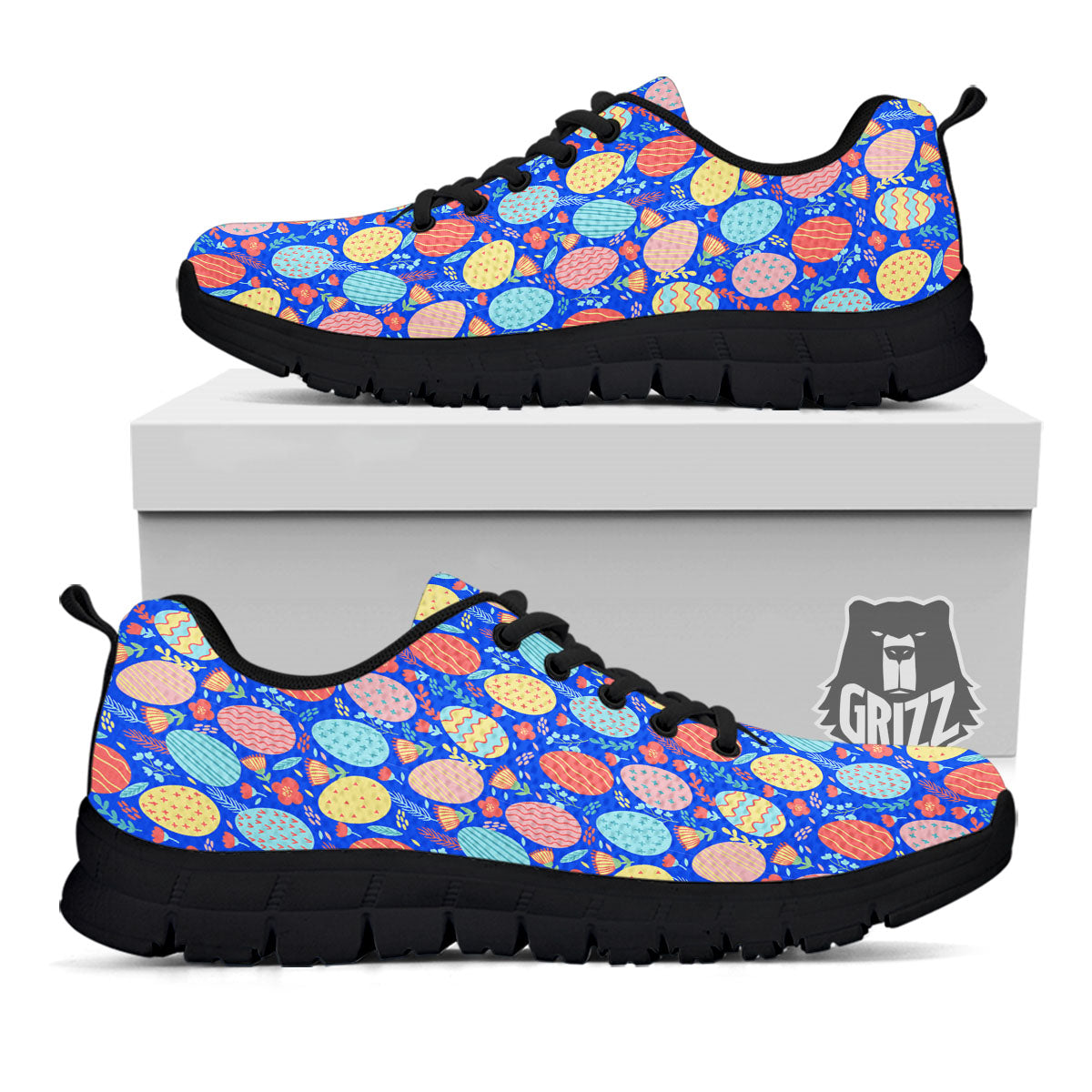 Easter Eggs Colorful Print Pattern Black Sneaker-grizzshop