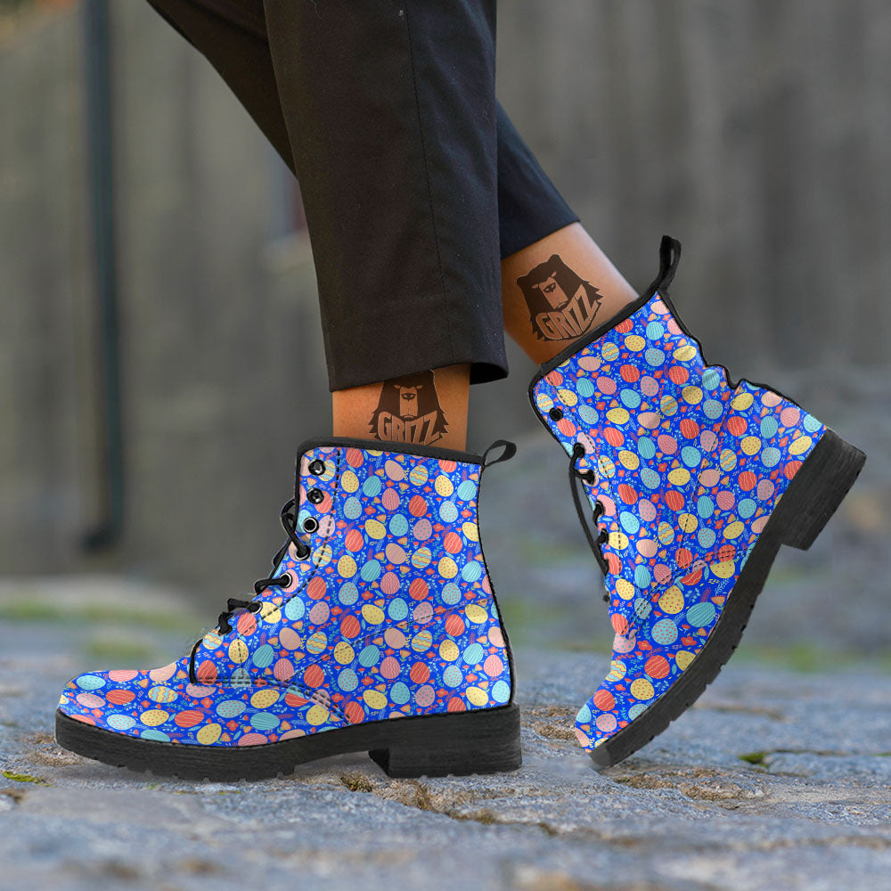 Easter Eggs Colorful Print Pattern Leather Boots-grizzshop