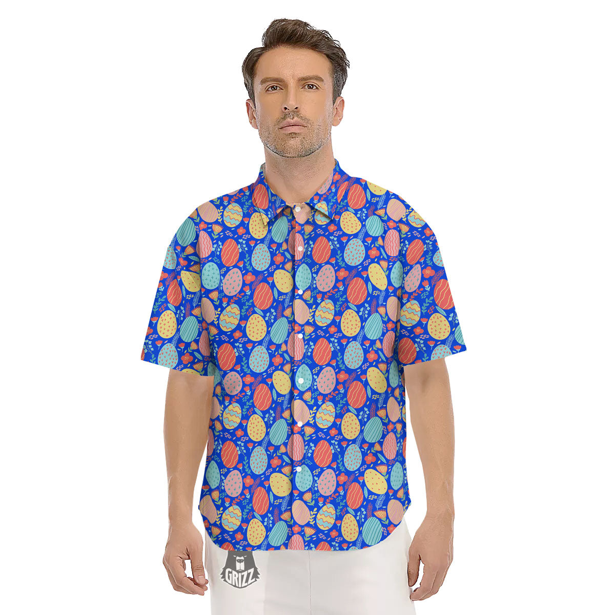 Easter Eggs Colorful Print Pattern Men's Short Sleeve Shirts-grizzshop