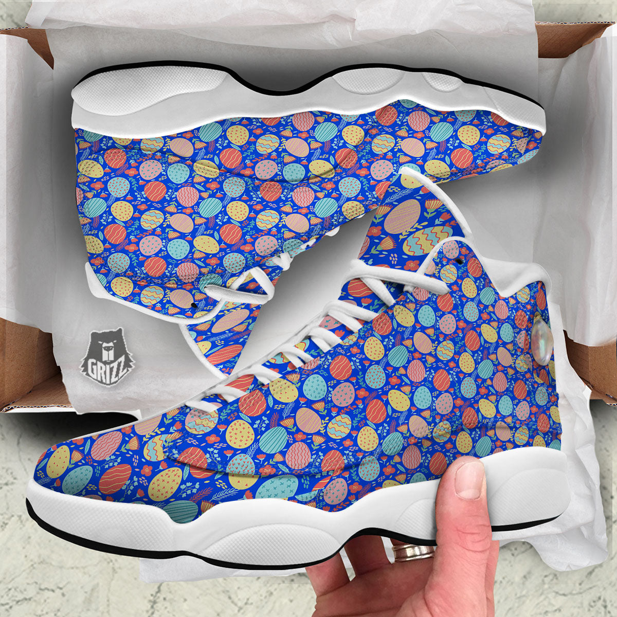 Easter Eggs Colorful Print Pattern White Basketball Shoes-grizzshop