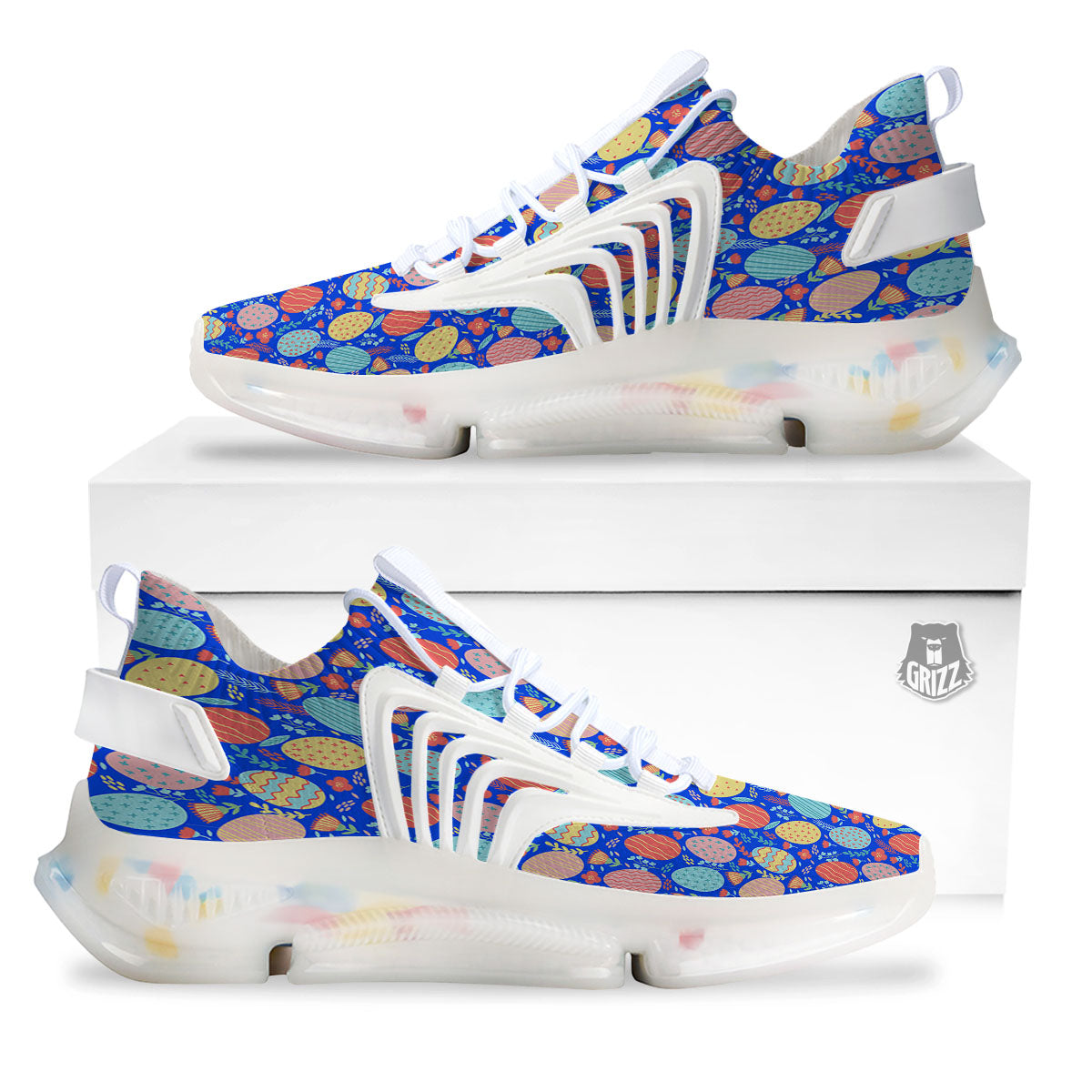 Easter Eggs Colorful Print Pattern White Gym Shoes-grizzshop