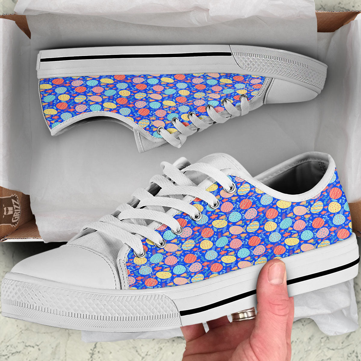 Easter Eggs Colorful Print Pattern White Low Top Shoes-grizzshop