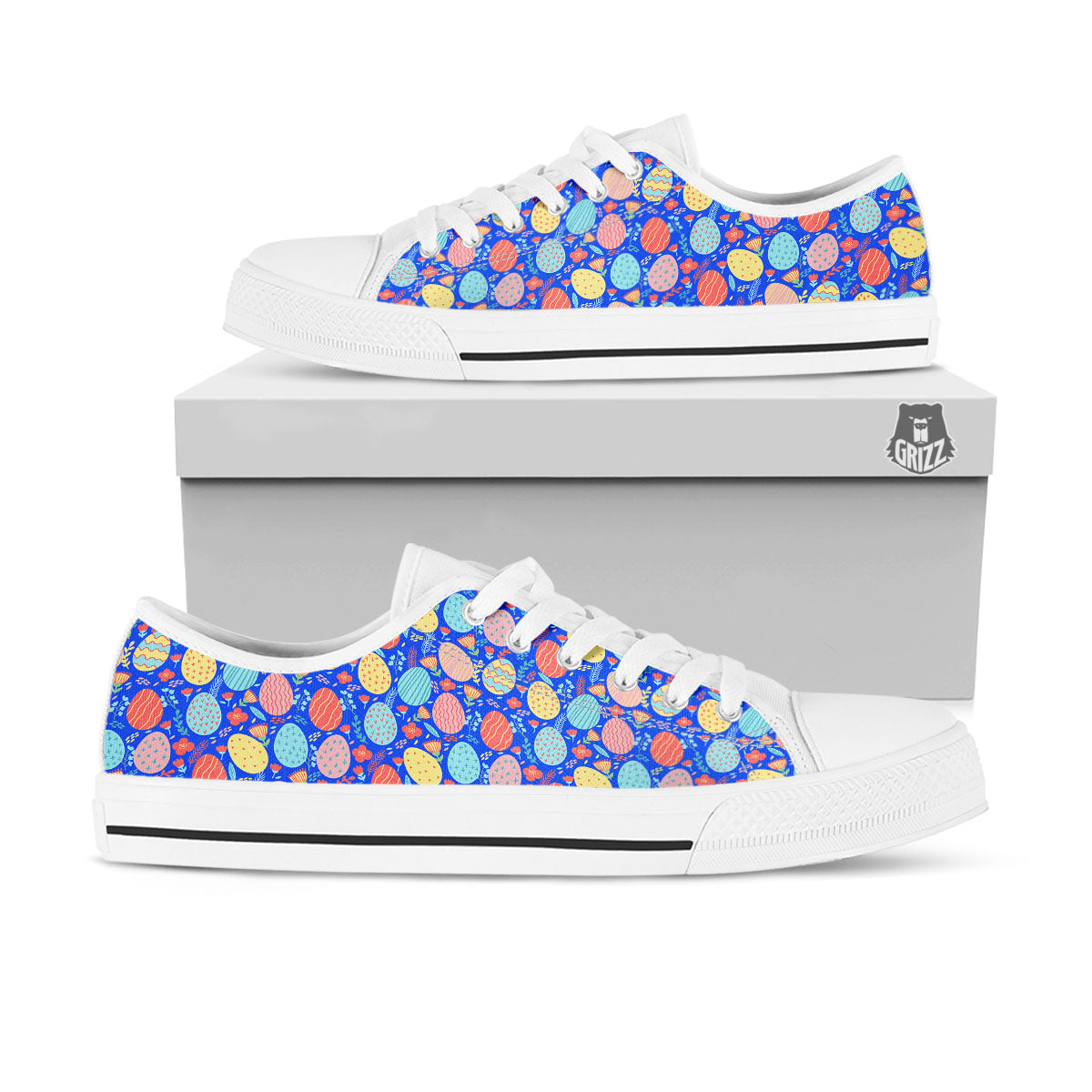 Easter Eggs Colorful Print Pattern White Low Top Shoes-grizzshop