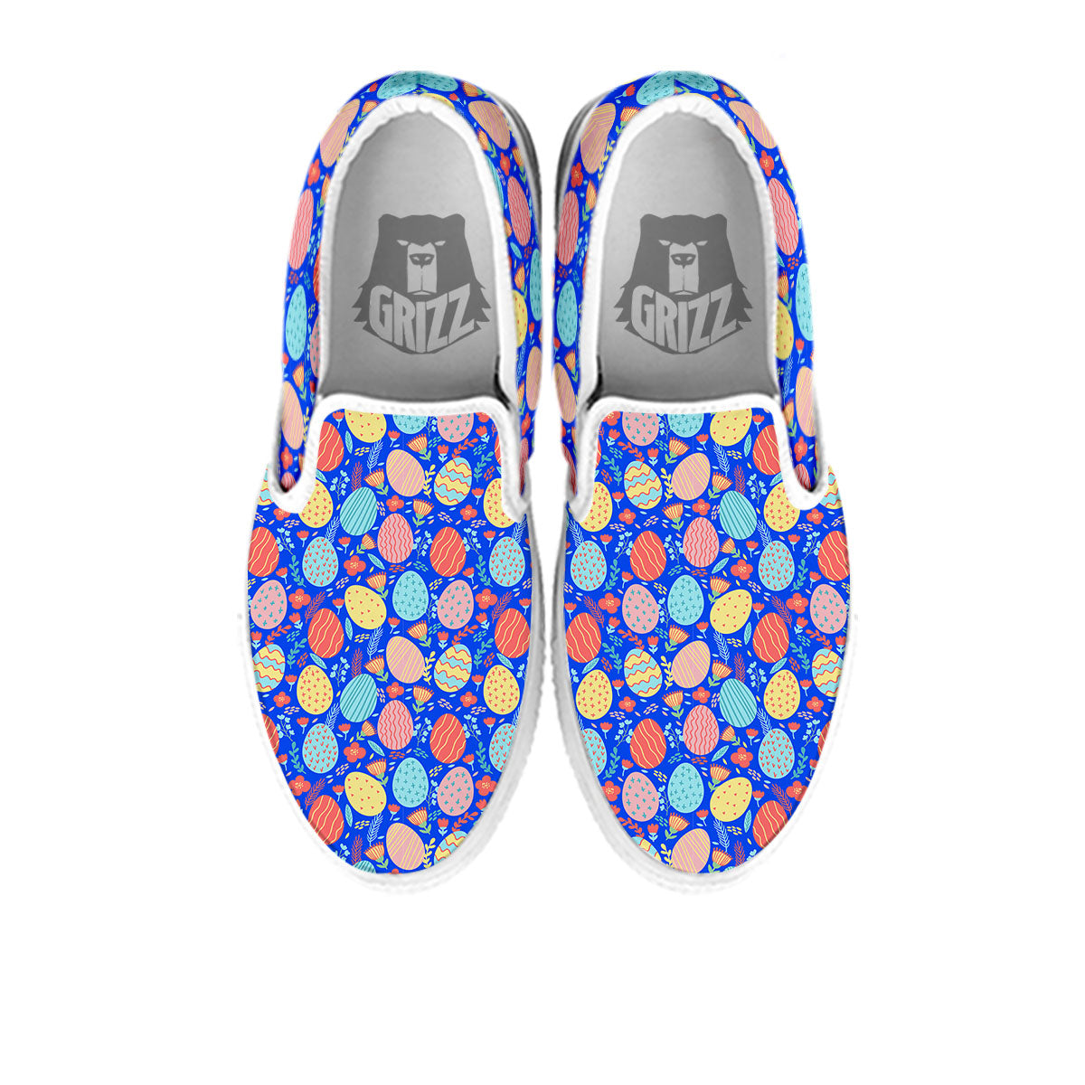 Easter Eggs Colorful Print Pattern White Slip On Shoes-grizzshop