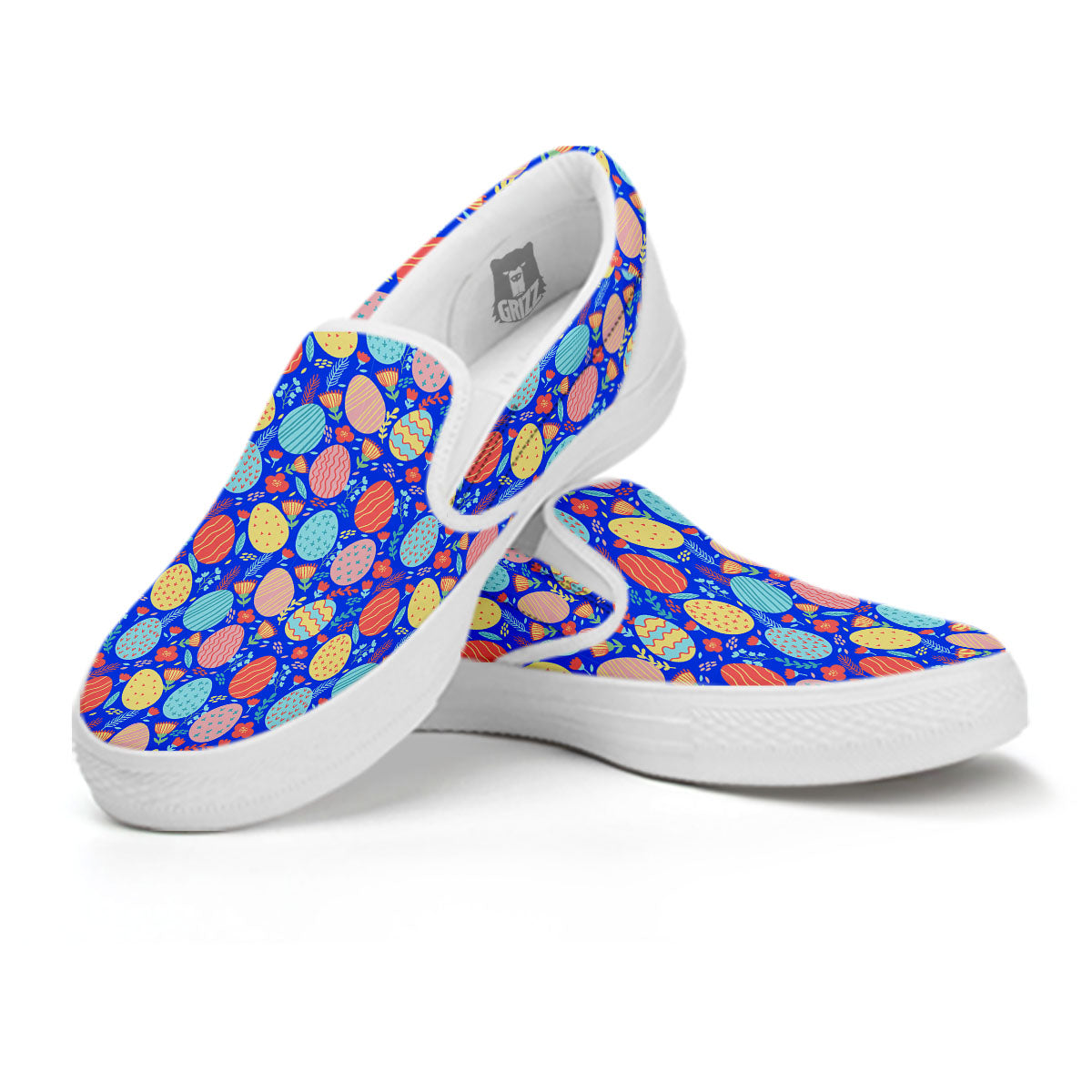 Easter Eggs Colorful Print Pattern White Slip On Shoes-grizzshop