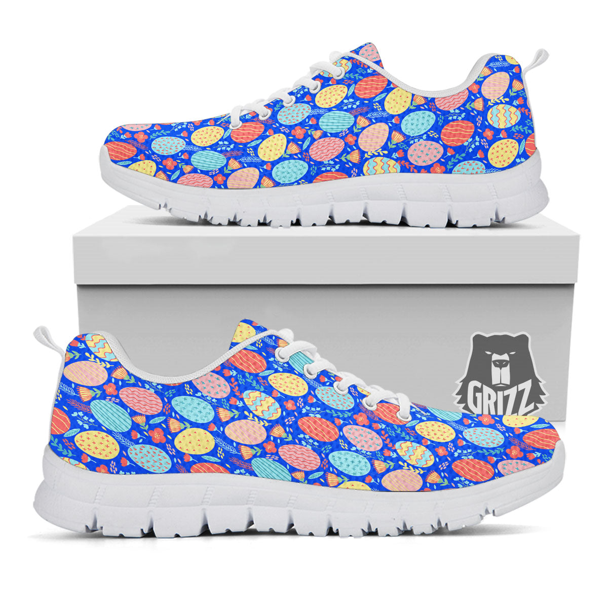 Easter Eggs Colorful Print Pattern White Sneaker-grizzshop