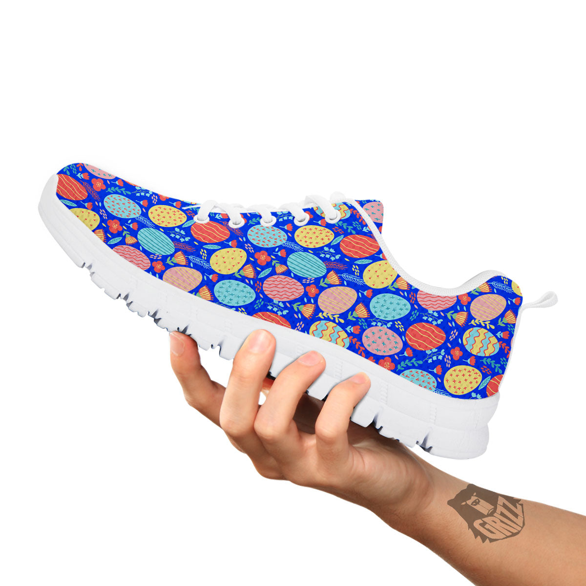 Easter Eggs Colorful Print Pattern White Sneaker-grizzshop