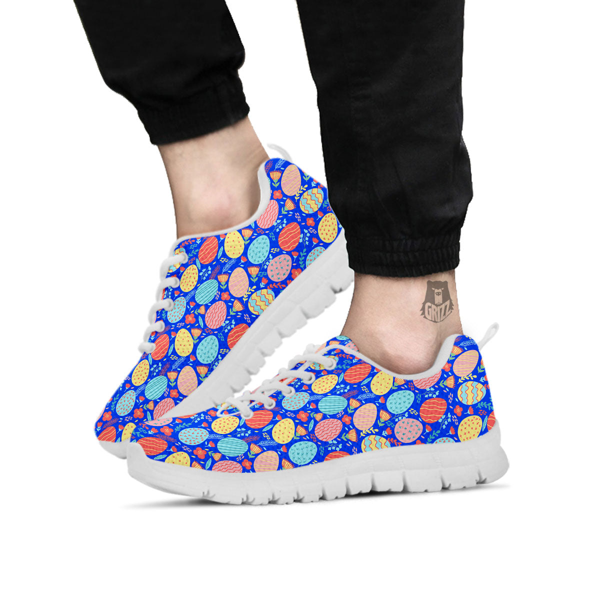 Easter Eggs Colorful Print Pattern White Sneaker-grizzshop