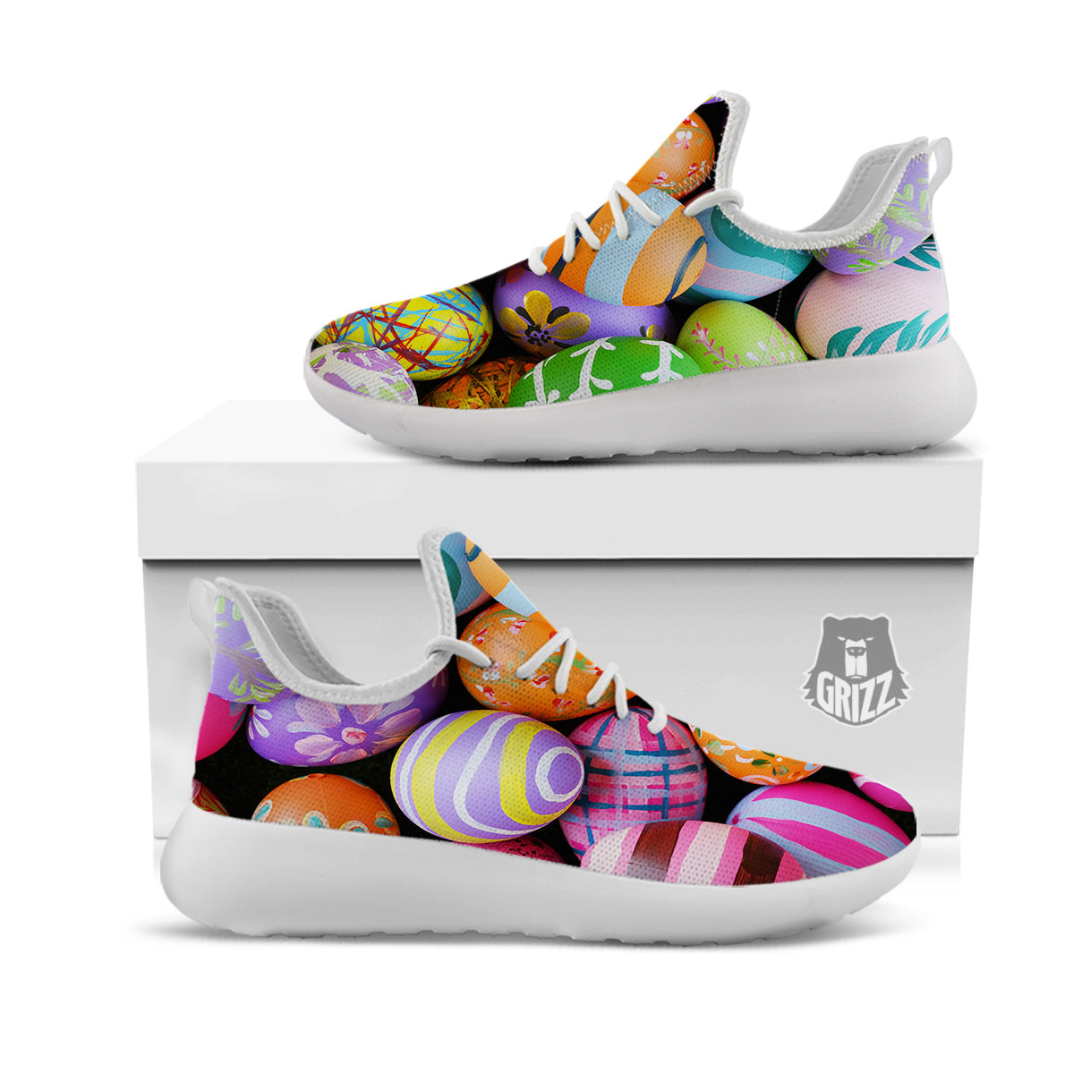 Easter Eggs Colorful Print White Athletic Shoes-grizzshop