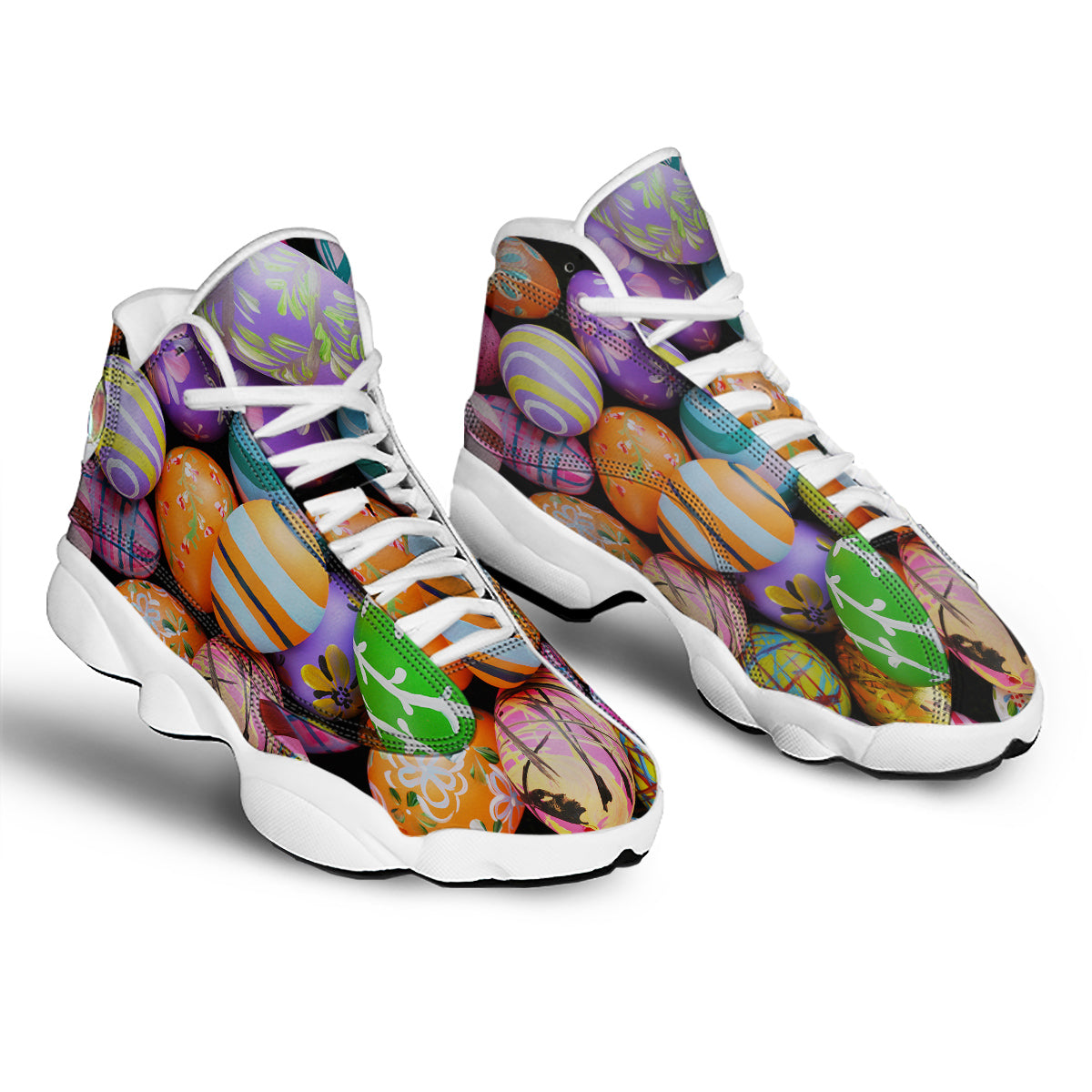 Easter Eggs Colorful Print White Basketball Shoes-grizzshop