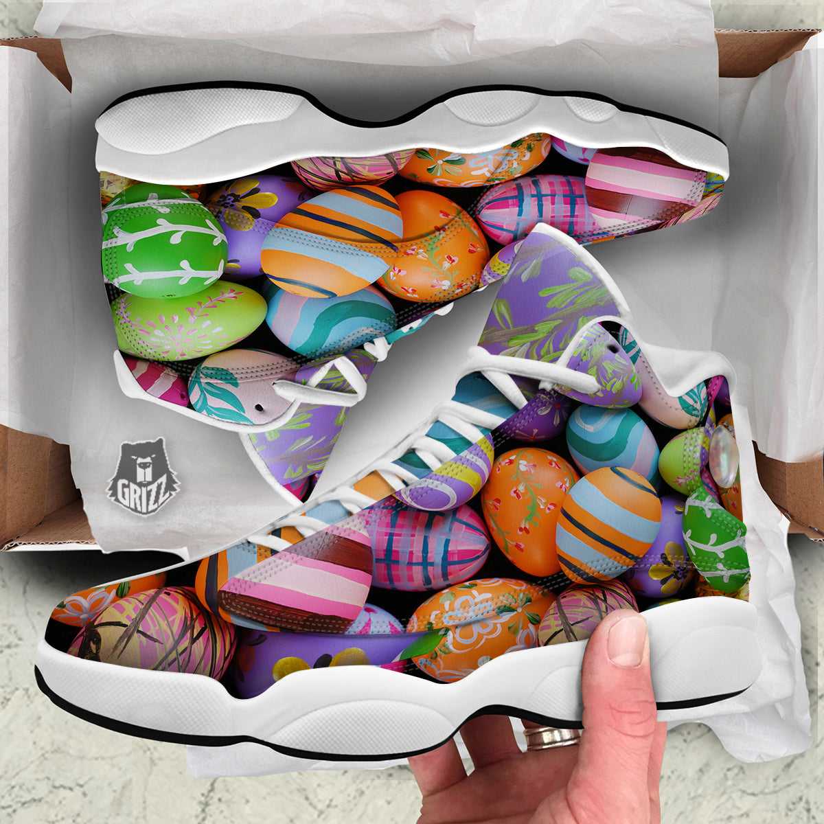 Easter Eggs Colorful Print White Basketball Shoes-grizzshop