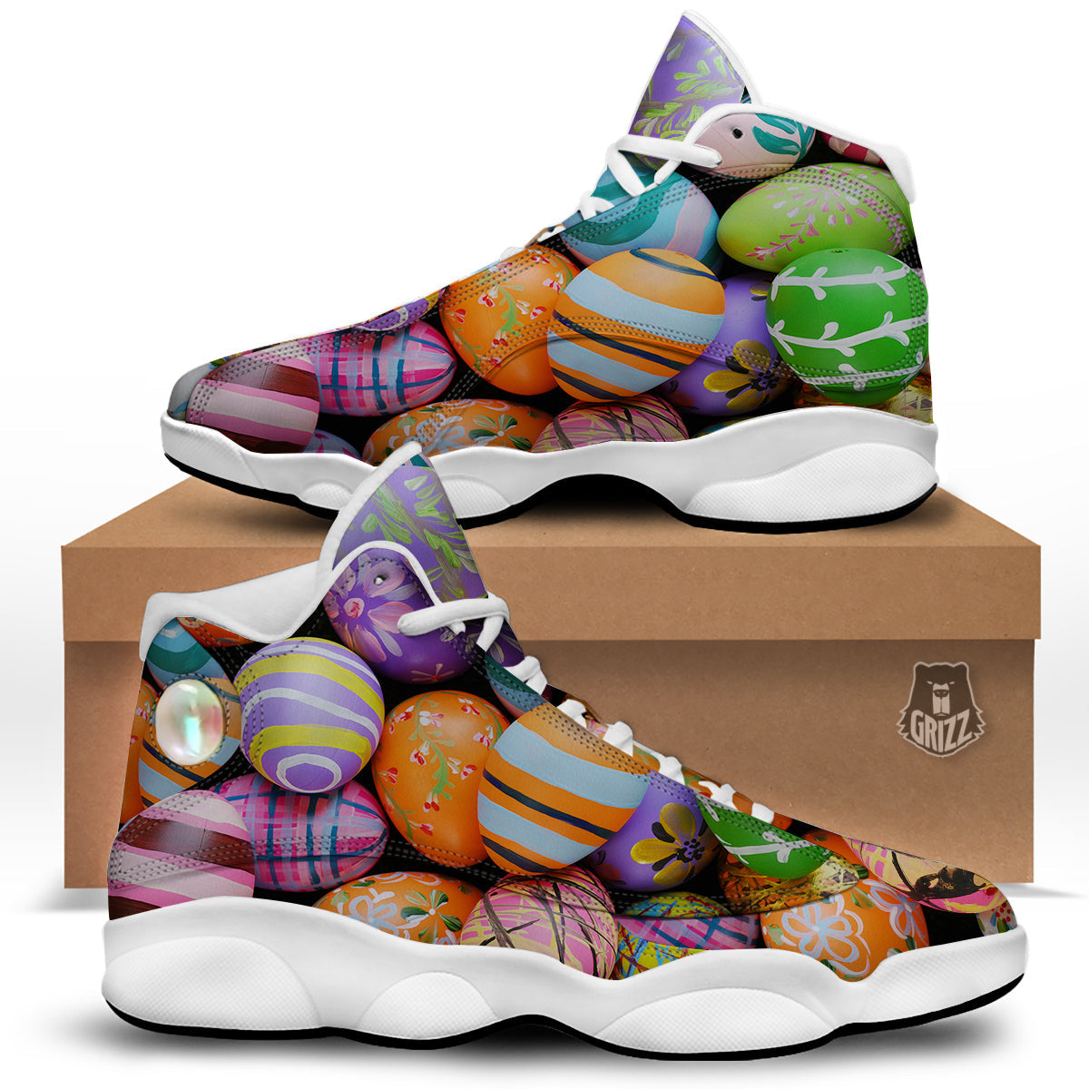 Easter Eggs Colorful Print White Basketball Shoes-grizzshop