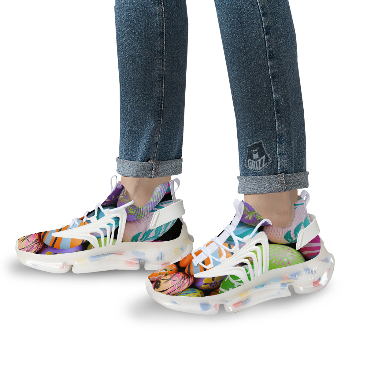Easter Eggs Colorful Print White Gym Shoes-grizzshop