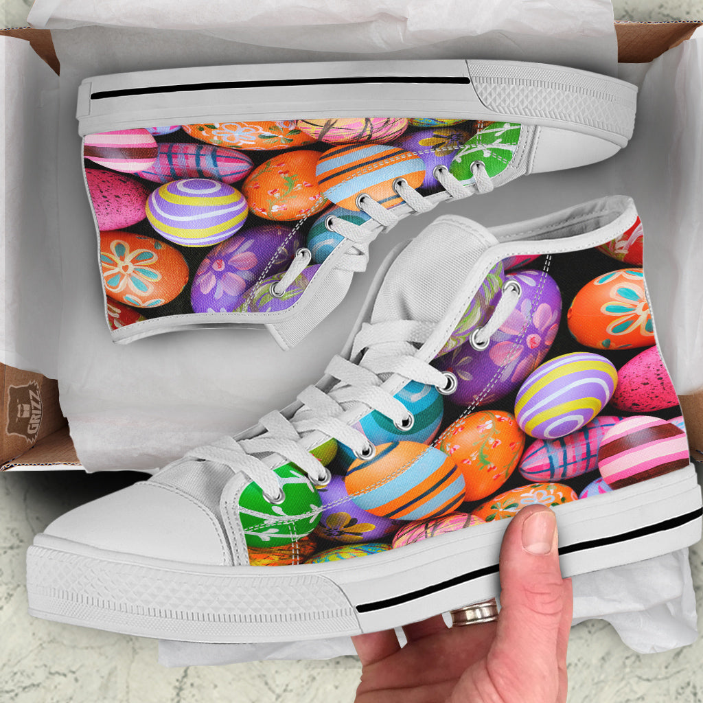 Easter Eggs Colorful Print White High Top Shoes-grizzshop