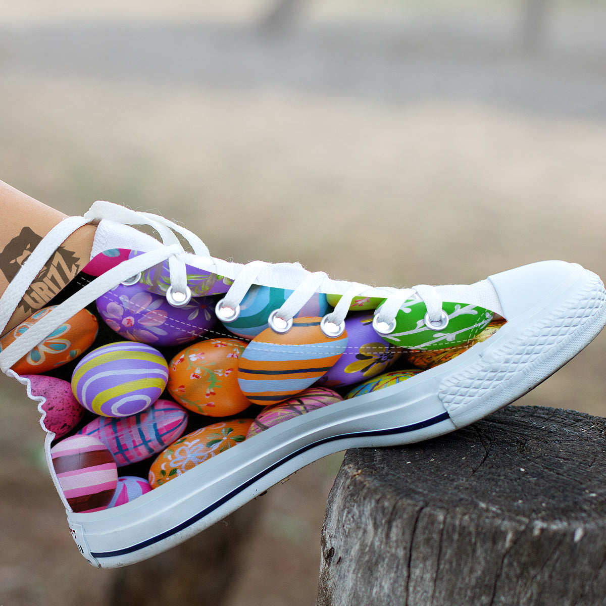 Easter Eggs Colorful Print White High Top Shoes-grizzshop