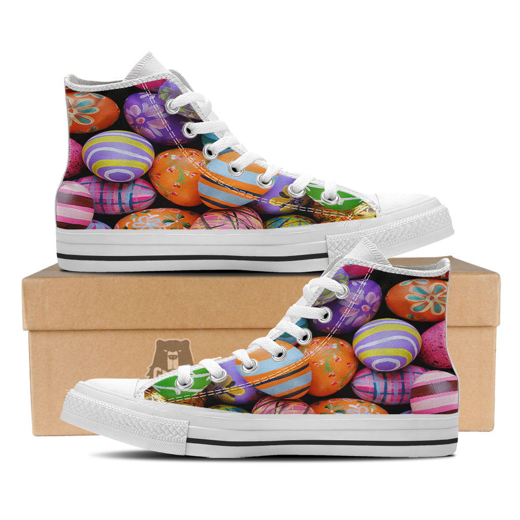 Easter Eggs Colorful Print White High Top Shoes-grizzshop