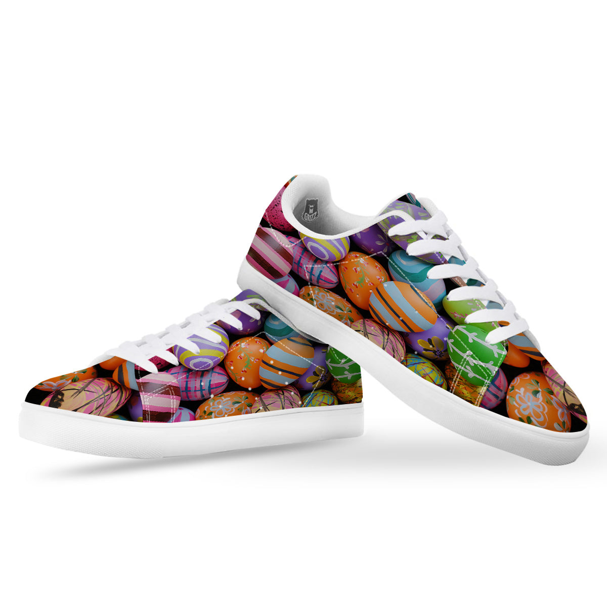 Easter Eggs Colorful Print White Low Top Sneakers-grizzshop