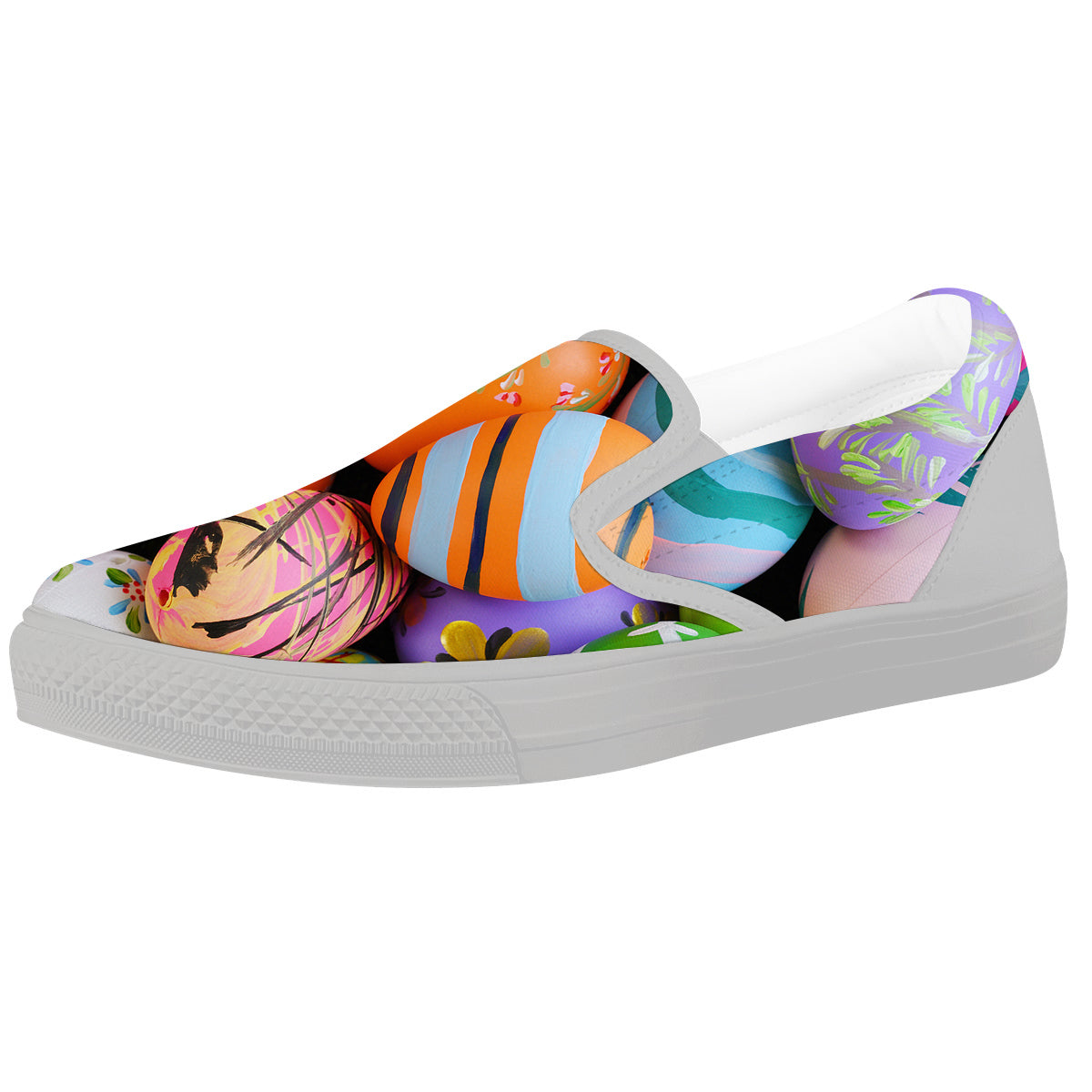 Easter Eggs Colorful Print White Slip On Shoes-grizzshop