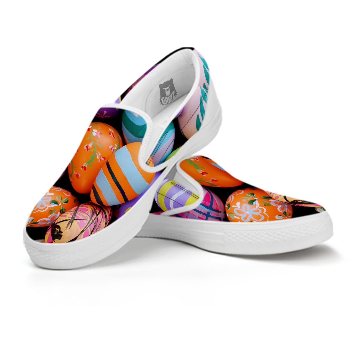 Easter Eggs Colorful Print White Slip On Shoes-grizzshop
