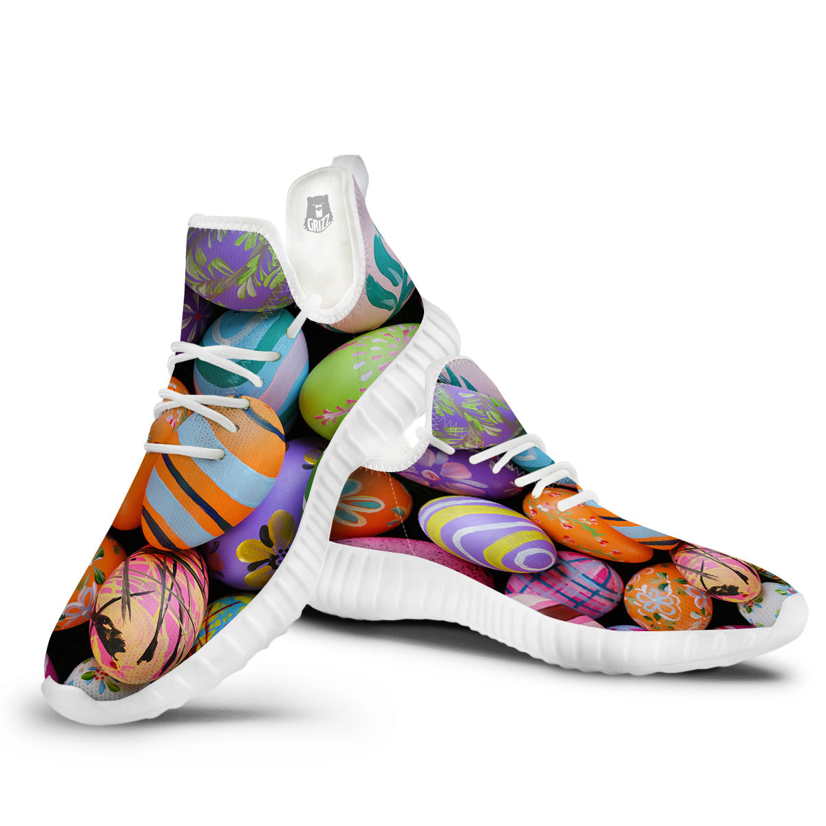 Easter Eggs Colorful Print White Walking Shoes-grizzshop