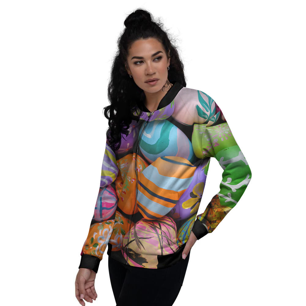 Easter Eggs Colorful Print Women's Bomber Jacket-grizzshop