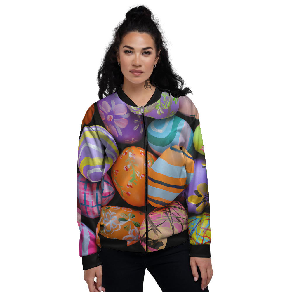 Easter Eggs Colorful Print Women's Bomber Jacket-grizzshop