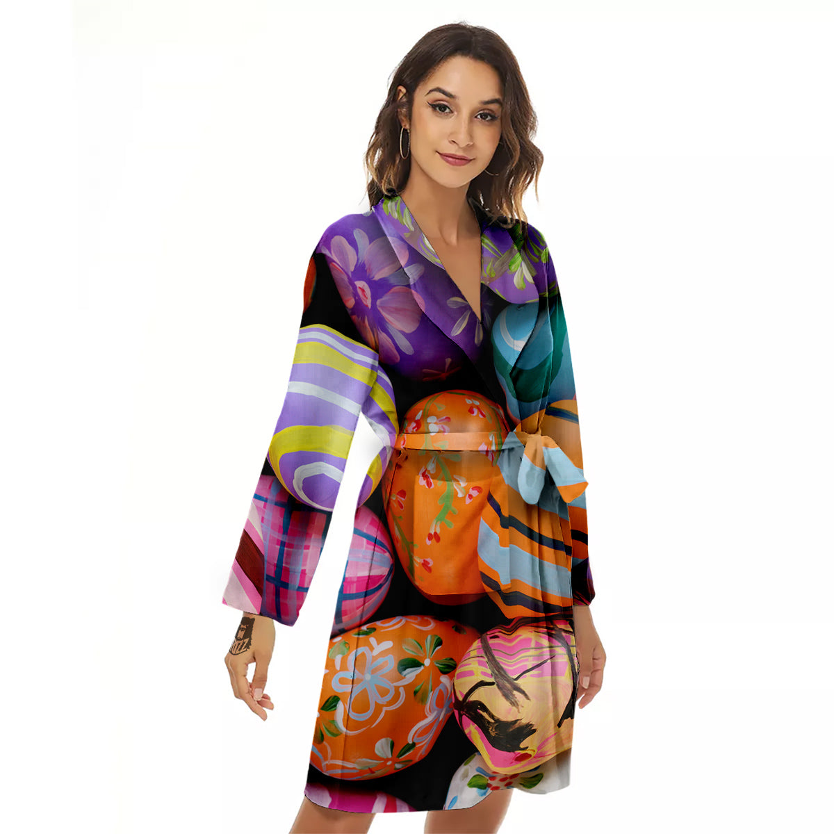 Easter Eggs Colorful Print Women's Robe-grizzshop